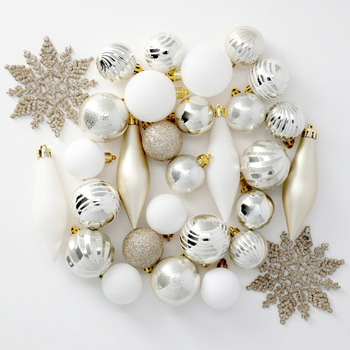 CHRISTMAS S/30 BALL WHITE&GOLD MIX n2ST