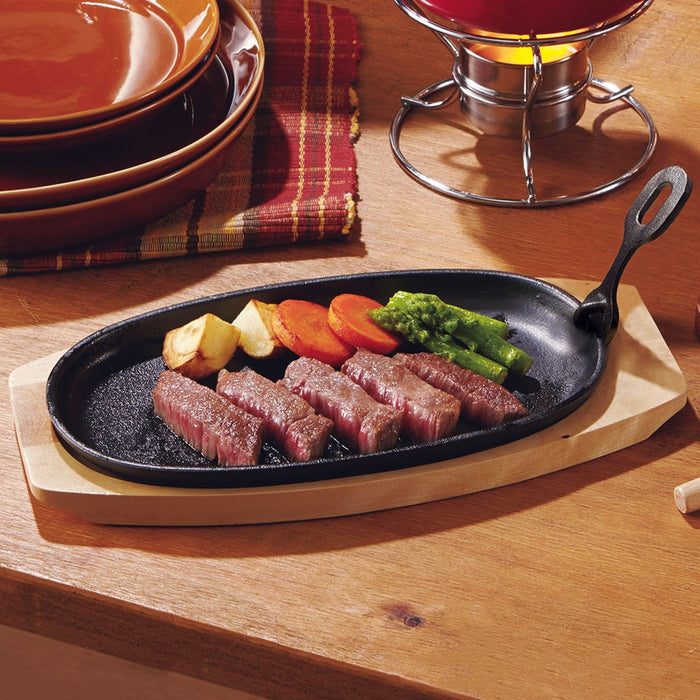 CAST-IRON GRILL PLATE WITH WOODEN BASE XG995